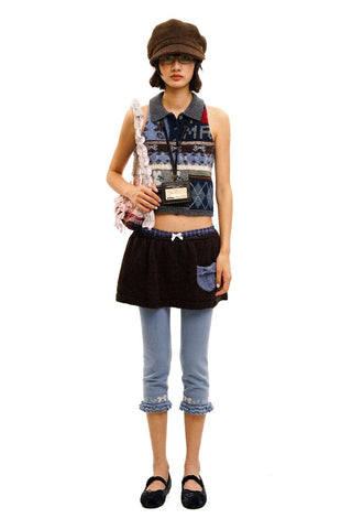 [Moromoro] Multi Pattern Patchwork Knit Set