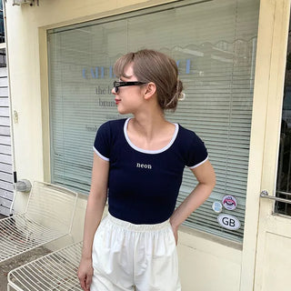 neon ribbed slim T-shirt