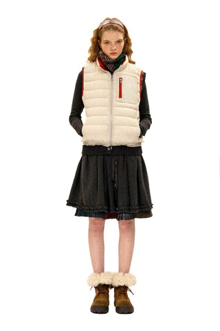 [Moromoro2] Lace Trim Hooded Down Jacket /  Vest