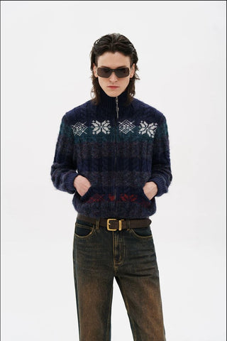 [MASONPRINCE] Fair Isle Cable Knit Wool Blend Cardigan