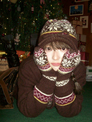 [Moromoro2] Fair Isle Knit Mittens with  Strap
