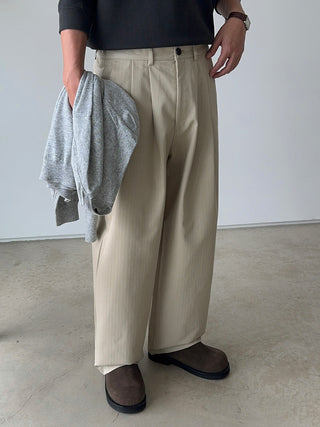 Getty Herringbone Double-Pleat Half-Band Pants