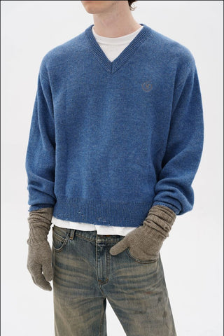 [MASONPRINCE] Double-Sided Jacquard V-Neck Wool Blend Sweater