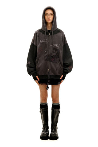 [Moromoro] Rock Rabbit Rhinestone Patch  Hoodie