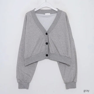 Button-up semi-cropped sweatshirt cardigan
