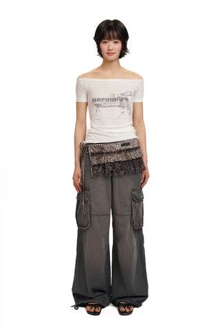 [Moromoro2] Gradient Washed Wide Leg Cargo  Pants