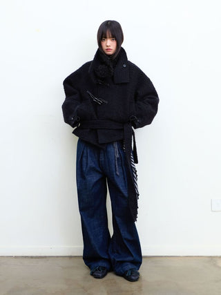 [NeverSeez] Raw Denim Wide-leg Jeans