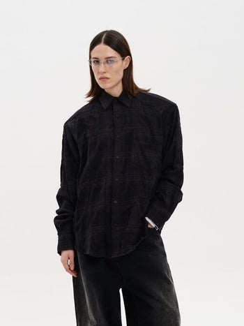 [MASONPRINCE] Oversized Plaid Shirt with Shoulder Pads