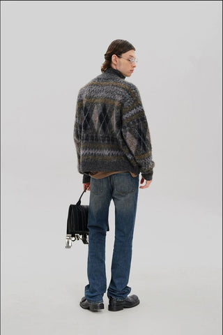 [MASONPRINCE] Wool Blend Fair Isle Fitted Cardigan