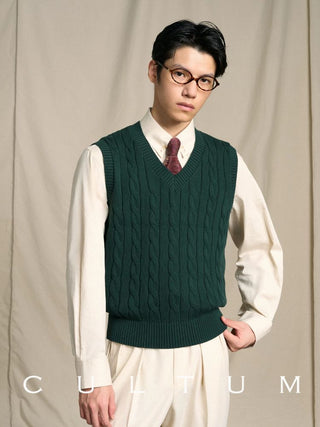 [CULTUM] Pima Cotton Cable Knit Sweater Vest