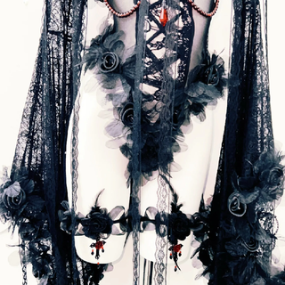 Long sleeve flower applique mesh beaded bodysuit