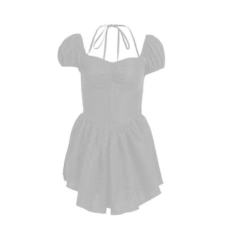Short puff sleeve sweetheart neck ruched halter smocked mini dress