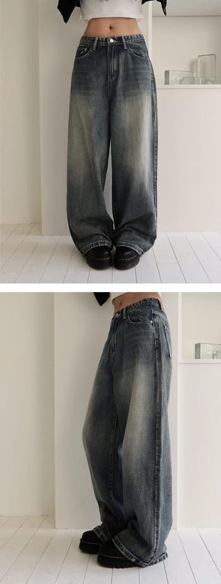 Folder Hem Snap Two-Way Faded Denim Pants - 4 Colors