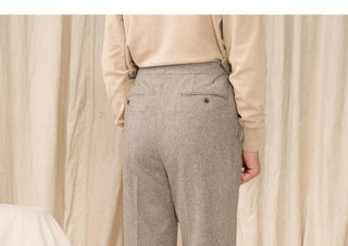 [CULTUM] Wool Blend Herringbone Double Pleat Trousers