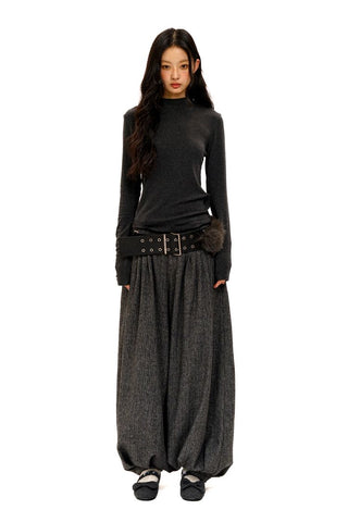[Moromoro2] Wool Pleated Tapered Wide Pants
