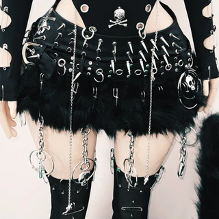 Long sleeve hollow out metal chain skull applique cut out top