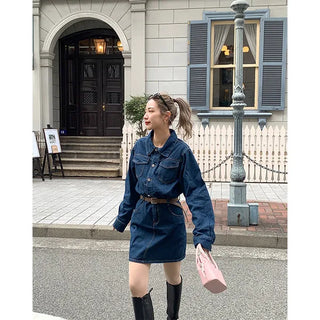 Belted denim dress