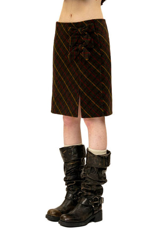 [Moromoro2] Double Bow Plaid Wool Blend  Skirt