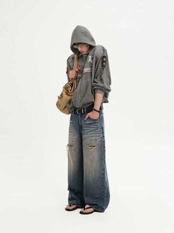 [MASONPRINCE] Distressed Boxy Hooded Knit Cardigan