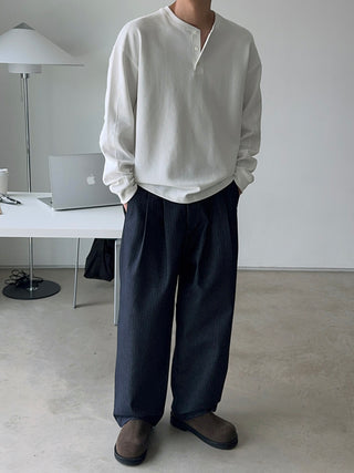 Getty Herringbone Double-Pleat Half-Band Pants