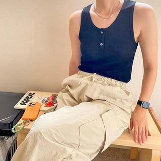 Ribbed button tank top