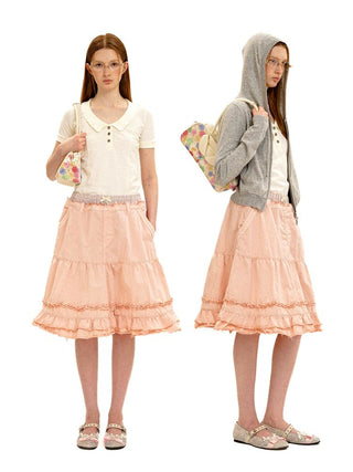 [Moromoro2] Layered Waist Ruffle A-Line  Skirt