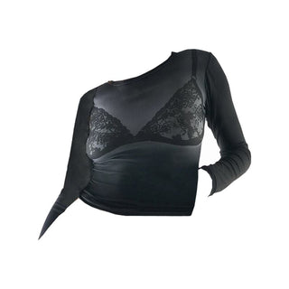 Long sleeve body print gradient crewneck contrast top