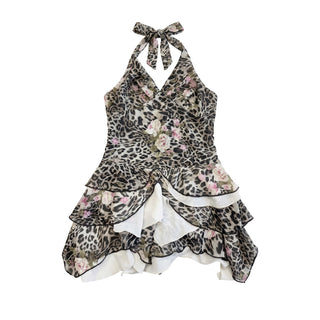 [NECY] Blooming Leopard Halterneck Ruffle Dress