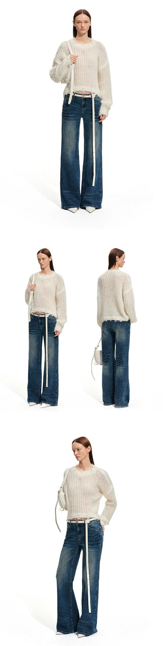 [NOTAWEAR] Mohair Blend Open Knit Distressed  Sweater