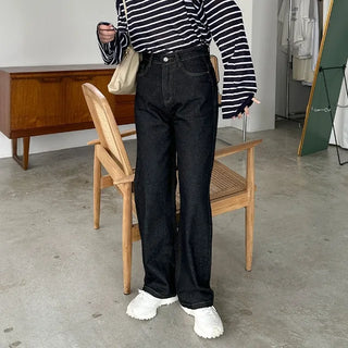 Straight-leg deep denim pants