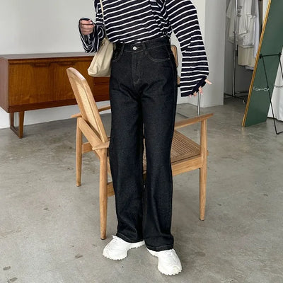Straight-leg deep denim pants