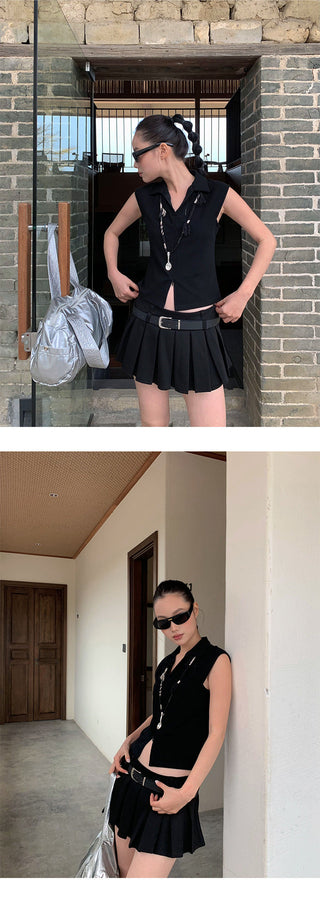 lapel zipper Top