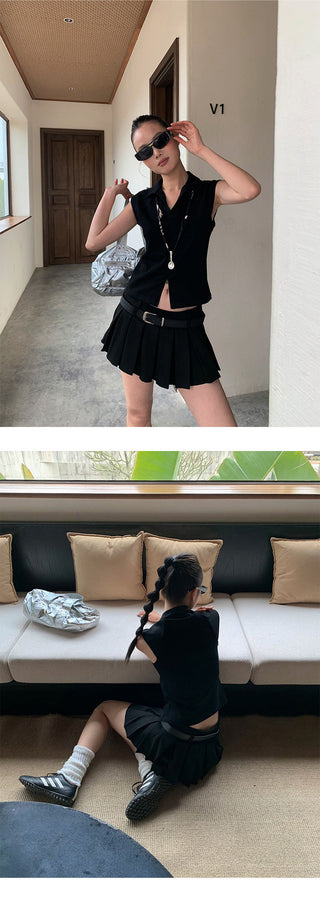 lapel zipper Top
