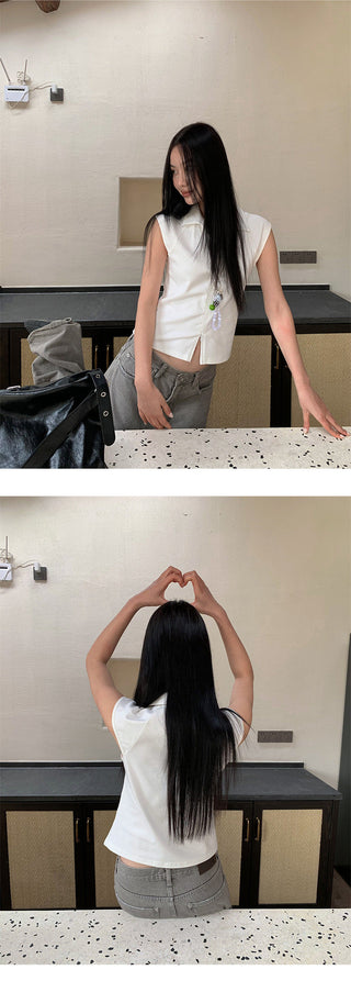 lapel zipper Top