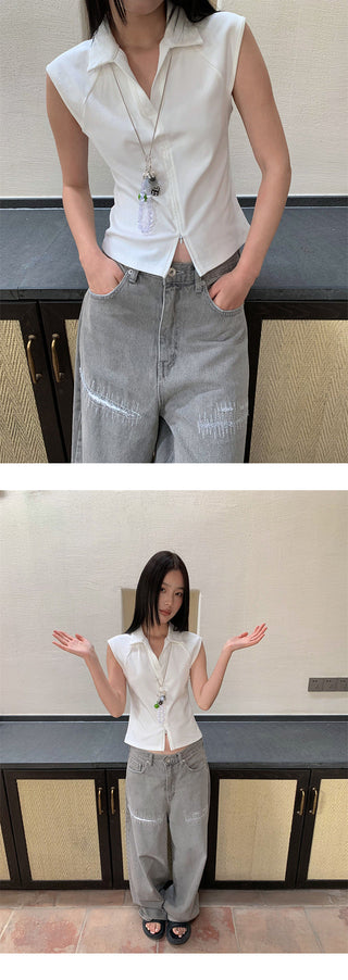 lapel zipper Top