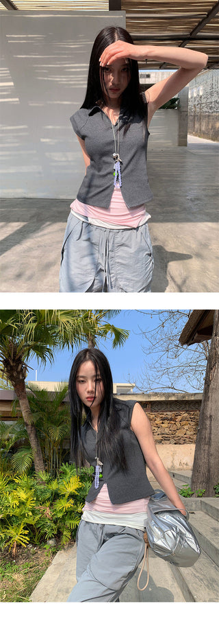 lapel zipper Top