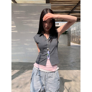 lapel zipper Top