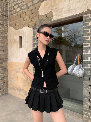 lapel zipper Top