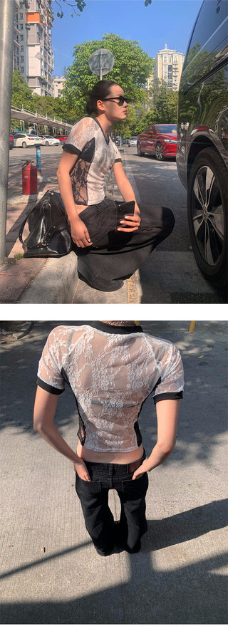 rhinestone V-collar Tops