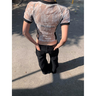 rhinestone V-collar Tops
