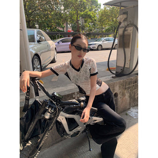 rhinestone V-collar Tops