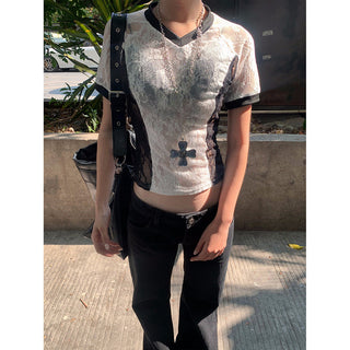 rhinestone V-collar Tops