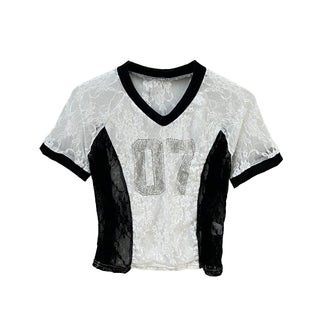 rhinestone V-collar Tops