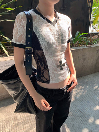 rhinestone V-collar Tops