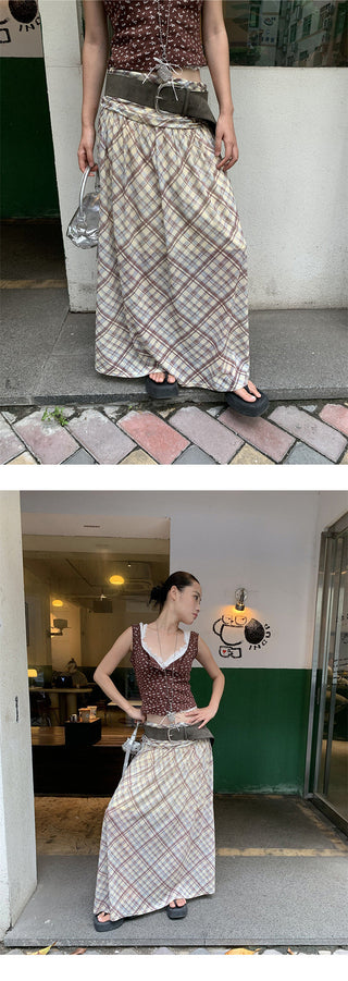mesh plaid skirt