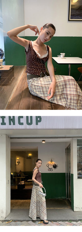 mesh plaid skirt