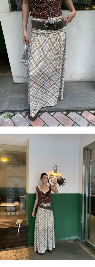mesh plaid skirt