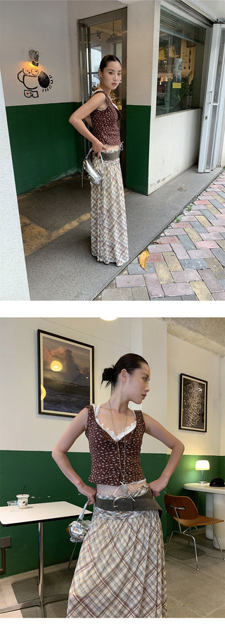 mesh plaid skirt