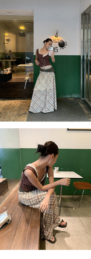mesh plaid skirt