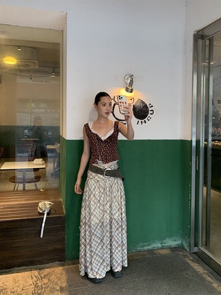 mesh plaid skirt